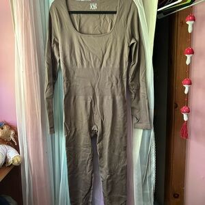 Greenish Brown Long Sleeve Jumpsuit